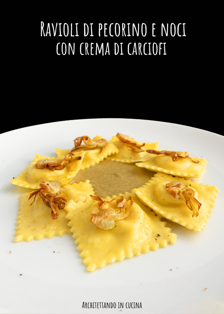 Ravioli di pecorino e noci con crema di carciofi