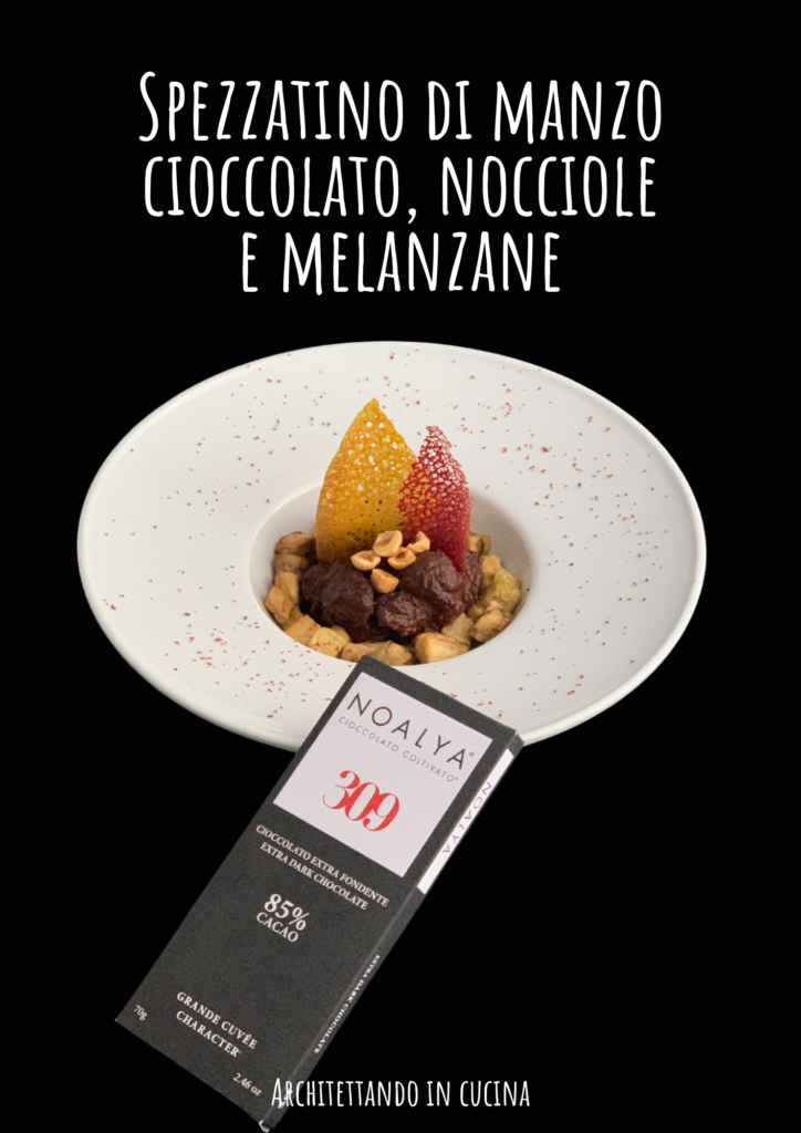 Spezzatino di manzo, cioccolato, nocciole e melanzane